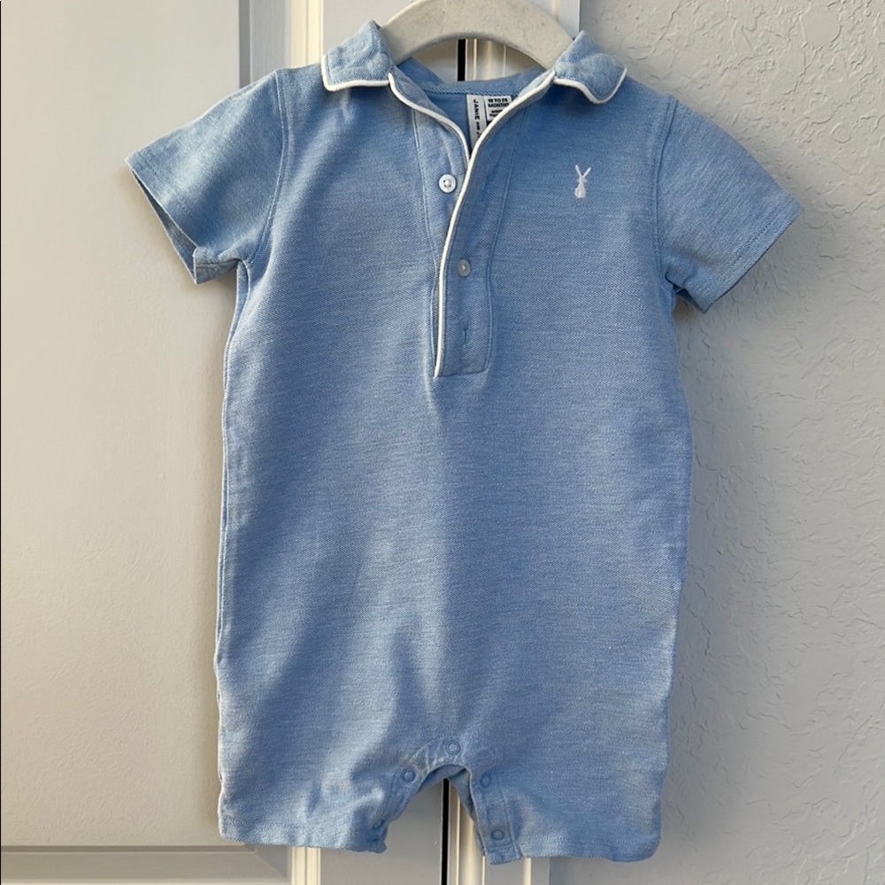 Janie and Jack Blue Baby Romper with White Trim
